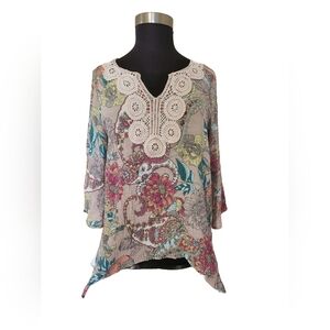Spense Multicolor Floral Paisley Boho Peasant Blouse Top Women's Plus Size 1X